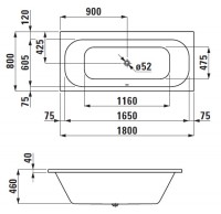 Laufen SOLUTIONS vana 1800x800x460 mm, vestavná, bílá   H2245000000001